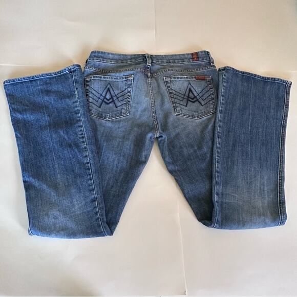 7 For All Mankind Blue Distressed Denim Flare Leg Jeans Style# U130j055u-055u - Picture 10 of 10